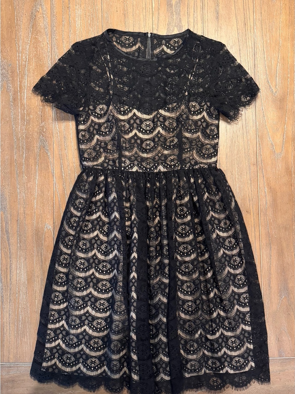Morgan McFeeters Black Lace Dress with Nude Underlay